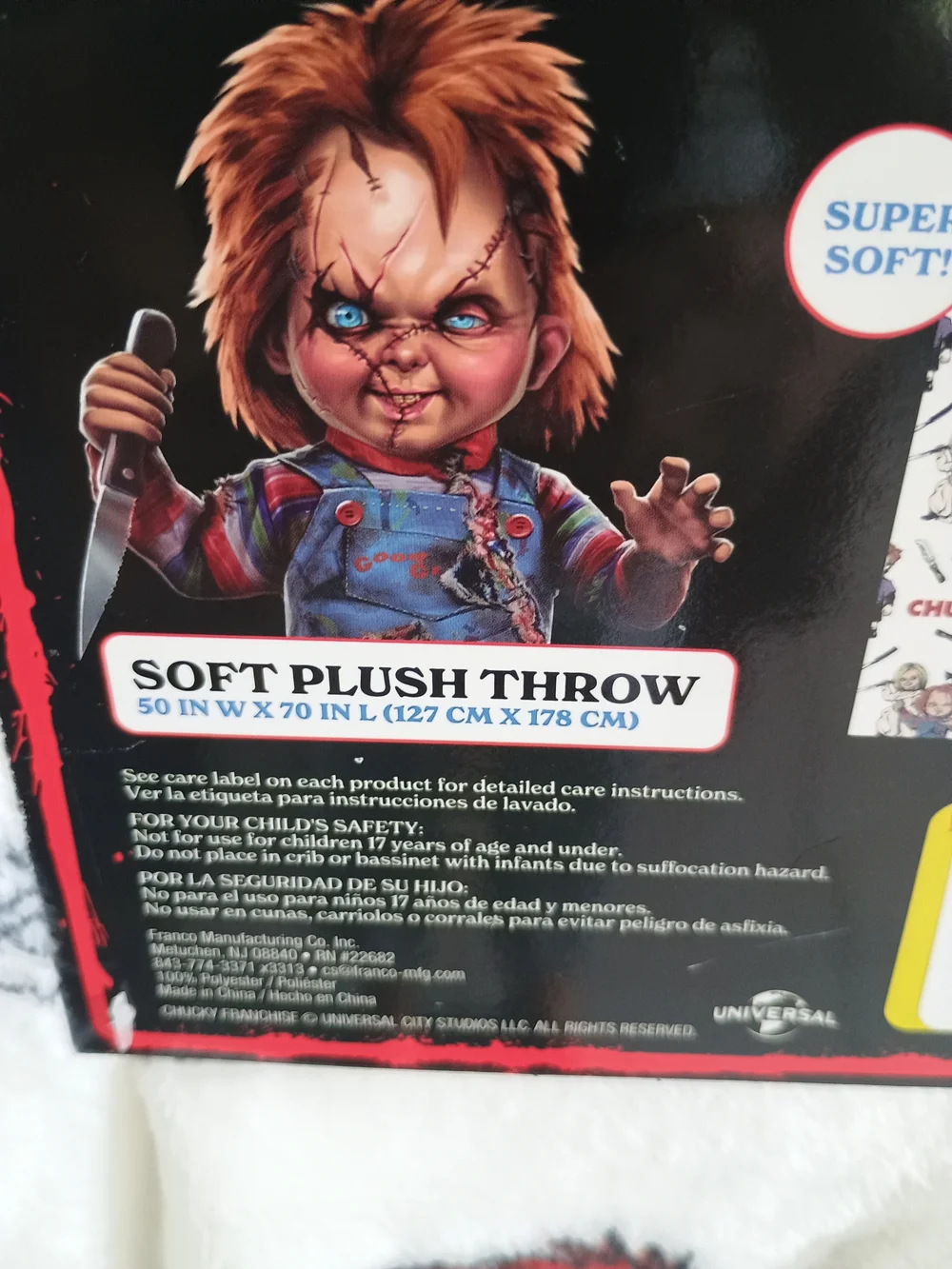 Chucky Plush Throw Blanket - White with Multicolor Character Print